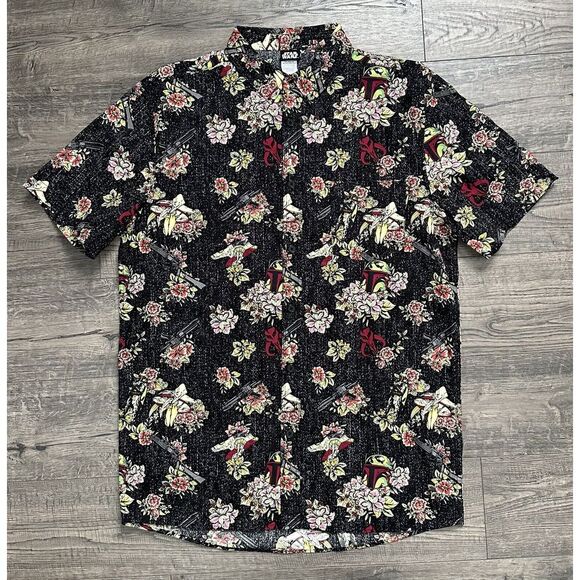 Star Wars Boba Fett Woven Floral Collared Button‎ Shirt Size M - Picture 2 of 8